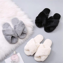 将图片加载到图库查看器,Warm Fluffy Slippers Women Cozy Faux Fur Cross Indoor Floor Slides Flat Soft Furry Flip Flops Fuzzy Slippers Cross Band Fluffy Slippers Faux Fur Slippers Plush House Open Toe Cozy Slippers For Women
