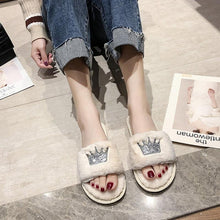 Load image into Gallery viewer, Warm Fluffy Slippers Women Faux Fur Slipper Indoor Floor Slides Flat Soft Furry House Shoes Heart Shape Flip Flops Faux Fur Memory Foam Cozy Flat Spa Slide Slippers Comfy Open Toe Design