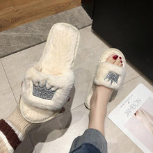 Load image into Gallery viewer, Warm Fluffy Slippers Women Faux Fur Slipper Indoor Floor Slides Flat Soft Furry House Shoes Heart Shape Flip Flops Faux Fur Memory Foam Cozy Flat Spa Slide Slippers Comfy Open Toe Design