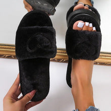 Load image into Gallery viewer, Warm Fluffy Slippers Women Faux Fur Slipper Indoor Floor Slides Flat Soft Furry House Shoes Heart Shape Flip Flops Faux Fur Memory Foam Cozy Flat Spa Slide Slippers Comfy Open Toe Design