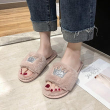 Load image into Gallery viewer, Warm Fluffy Slippers Women Faux Fur Slipper Indoor Floor Slides Flat Soft Furry House Shoes Heart Shape Flip Flops Faux Fur Memory Foam Cozy Flat Spa Slide Slippers Comfy Open Toe Design