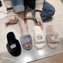 Load image into Gallery viewer, Warm Fluffy Slippers Women Faux Fur Slipper Indoor Floor Slides Flat Soft Furry House Shoes Heart Shape Flip Flops Faux Fur Memory Foam Cozy Flat Spa Slide Slippers Comfy Open Toe Design