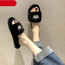 Load image into Gallery viewer, Warm Fluffy Slippers Women Faux Fur Slipper Indoor Floor Slides Flat Soft Furry House Shoes Heart Shape Flip Flops Faux Fur Memory Foam Cozy Flat Spa Slide Slippers Comfy Open Toe Design