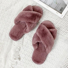 Load image into Gallery viewer, Warm Fluffy Slippers Women Faux Fur Slipper Indoor Floor Slides Flat Soft Furry House Warm Comfortable Fuzzy Furry Bedroom Slippers Indoor Cozy Memory Foam Anti-Slip Flip Flops