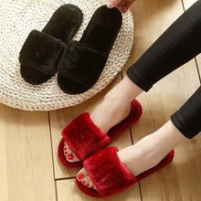 Load image into Gallery viewer, Warm Fluffy Slippers Women Faux Fur Slipper Indoor Floor Slides Flat Soft Furry House Warm Comfortable Fuzzy Furry Bedroom Slippers Indoor Cozy Memory Foam Anti-Slip Flip Flops