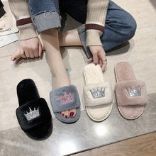 Load image into Gallery viewer, Warm Fluffy Slippers Women Faux Fur Slipper Indoor Floor Slides Flat Soft Furry House Warm Comfortable Fuzzy Furry Bedroom Slippers Indoor Cozy Memory Foam Anti-Slip Flip Flops