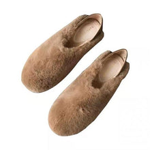 将图片加载到图库查看器,Warm Fur Loafers Women Winter Shoes Indoor Furry Flats Round Toe Fluffy House Warm Wool Slippers Memory Foam Anti-Skid Sole House Shoes Indoor Outdoor Slippers
