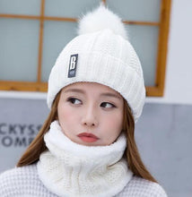 Load image into Gallery viewer, Warm Winter Skellies Beanies Knitted Hat Women Brand High Quality Winter Women Ball Ski Wool Fur Hat Pompoms Hats Knitted Scarf Women's Winter Beanie Hat, Warm Fleece Lined Knitted Soft Ski Cuff Cap with Pompom
