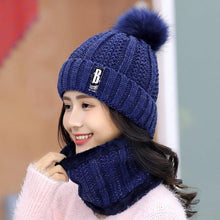 Load image into Gallery viewer, Warm Winter Skellies Beanies Knitted Hat Women Brand High Quality Winter Women Ball Ski Wool Fur Hat Pompoms Hats Knitted Scarf Women's Winter Beanie Hat, Warm Fleece Lined Knitted Soft Ski Cuff Cap with Pompom