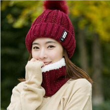 Load image into Gallery viewer, Warm Winter Skellies Beanies Knitted Hat Women Brand High Quality Winter Women Ball Ski Wool Fur Hat Pompoms Hats Knitted Scarf Women's Winter Beanie Hat, Warm Fleece Lined Knitted Soft Ski Cuff Cap with Pompom
