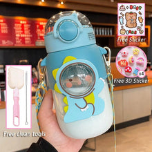 Load image into Gallery viewer, Water Bottle For Children 700ML Cute Stickers With Straw Temperature Kawaii Plastic Cup Portable Student School Bottle Girl Boy Water Bottles with Straw and Strap Cute Water Bottles Cartoon Animal Plastic Drinking Bottle Leakproof Water Bottle