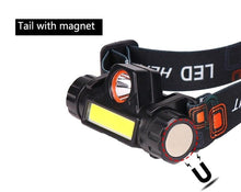 Load image into Gallery viewer, Waterproof 2 Light Mode USB LED Headlight With Magnet Rechargeable Headlamp Built-in 18650 Battery Flashlight COB Work Light For Outdoor Camping Cycling Fishing Headlamp Flashlight