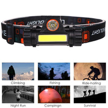 Load image into Gallery viewer, Waterproof 2 Light Mode USB LED Headlight With Magnet Rechargeable Headlamp Built-in 18650 Battery Flashlight COB Work Light For Outdoor Camping Cycling Fishing Headlamp Flashlight