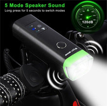 Load image into Gallery viewer, Waterproof Bicycle Light Smart Front Lamp Headlight With Horn USB Rechargeable LED Cycling Flashlight Bicycle Lights Set Powerful Lumens LED Bike Front For Adults Road Cycling Safety Flashlight