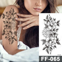 Load image into Gallery viewer, Waterproof Temporary Black Tattoo Sticker Peony Flower Snake Sketch Luxury Big Tattoo For Womens