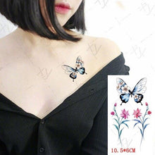 将图片加载到图库查看器,Waterproof Temporary Tattoo Lavender Stickers Butterfly Flower Luxury Small Tattoo For Body Arm