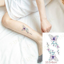 将图片加载到图库查看器,Waterproof Temporary Tattoo Lavender Stickers Butterfly Flower Luxury Small Tattoo For Body Arm