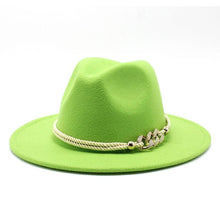 Load image into Gallery viewer, White Elegant Wide Brim Simple Hat Summer Women Lady Retro Wide Brim Hat Charming Fedora Hat Solid Color Fedoras Hat With Chain Men Women Cotton Comfortable Jazz Cap 56-58cm
