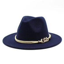 Load image into Gallery viewer, White Elegant Wide Brim Simple Hat Summer Women Lady Retro Wide Brim Hat Charming Fedora Hat Solid Color Fedoras Hat With Chain Men Women Cotton Comfortable Jazz Cap 56-58cm