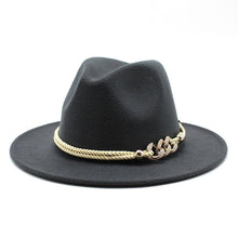 Load image into Gallery viewer, White Elegant Wide Brim Simple Hat Summer Women Lady Retro Wide Brim Hat Charming Fedora Hat Solid Color Fedoras Hat With Chain Men Women Cotton Comfortable Jazz Cap 56-58cm