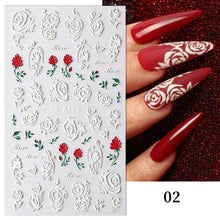 Load image into Gallery viewer, White Embossed Flower Lace 5D Sticker Decal Wedding Nail Art Designs Floral Flower Transfer Decal Geometry 3D Wave Design Decoration for Women Girls Tape Nail Art Stickers Decal Decoration Geometry Transfer Decals Nail Art Decorations Decoration Decal
