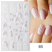 Load image into Gallery viewer, White Embossed Flower Lace 5D Sticker Decal Wedding Nail Art Designs Floral Flower Transfer Decal Geometry 3D Wave Design Decoration for Women Girls Tape Nail Art Stickers Decal Decoration Geometry Transfer Decals Nail Art Decorations Decoration Decal