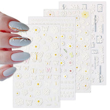 Load image into Gallery viewer, White Embossed Flower Lace Sticker Decal Wedding Nail Art Designs Floral Butterfly Japanese Manicures Nail Decoration Metallic Curve Strip Line Nail Decal Self-Adhesive 3D Wave Design Decoration for Women Girls Adhesive Striping Tape Nail Art Stickers
