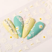 Load image into Gallery viewer, White Embossed Flower Lace Sticker Decal Wedding Nail Art Designs Floral Butterfly Japanese Manicures Nail Decoration Metallic Curve Strip Line Nail Decal Self-Adhesive 3D Wave Design Decoration for Women Girls Adhesive Striping Tape Nail Art Stickers
