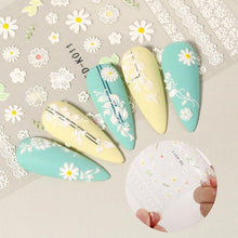 Load image into Gallery viewer, White Embossed Flower Lace Sticker Decal Wedding Nail Art Designs Floral Butterfly Japanese Manicures Nail Decoration Metallic Curve Strip Line Nail Decal Self-Adhesive 3D Wave Design Decoration for Women Girls Adhesive Striping Tape Nail Art Stickers