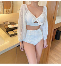Load image into Gallery viewer, White High Waist Bikini Women Solid Swimwear Cover Up Swimsuit Sheer Mesh Tie Crop Top Bikini Sets Lace Long Sleeve Bikini Off Shoulder Swimsuit Push Up Mesh Pad Bathing Suit