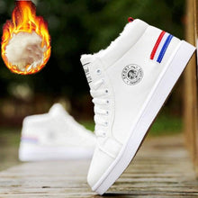将图片加载到图库查看器,White Men Winter Plush Shoes Boys Comfort Sneakers Leather High Top Sneakers Trendy Style Casual Shoes Fashion Sneakers Breathable Comfort Walking Shoes For Mens