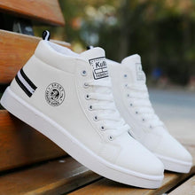 将图片加载到图库查看器,White Men Winter Plush Shoes Boys Comfort Sneakers Leather High Top Sneakers Trendy Style Casual Shoes Fashion Sneakers Breathable Comfort Walking Shoes For Mens