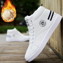 将图片加载到图库查看器,White Men Winter Plush Shoes Boys Comfort Sneakers Leather High Top Sneakers Trendy Style Casual Shoes Fashion Sneakers Breathable Comfort Walking Shoes For Mens