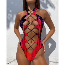 Load image into Gallery viewer, White One Piece Women Fashion Lace-up Plunge Swimsuit Sleeveless Solid Swimwear For Girls