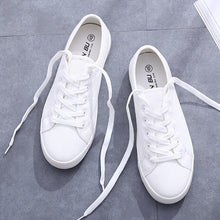 将图片加载到图库查看器,White Summer Womens Sneakers Trainers White Leather Canvas Shoes Tenis Classic Casual Cotton Slip On Canvas Comfortable Walking Flats Sneakers