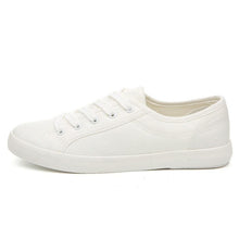 将图片加载到图库查看器,White Summer Womens Sneakers Trainers White Leather Canvas Shoes Tenis Classic Casual Cotton Slip On Canvas Comfortable Walking Flats Sneakers