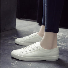 将图片加载到图库查看器,White Summer Womens Sneakers Trainers White Leather Canvas Shoes Tenis Classic Casual Cotton Slip On Canvas Comfortable Walking Flats Sneakers