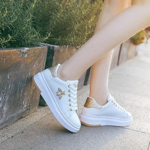 Load image into Gallery viewer, White Women Sneakers Platform Fashion Rhinestone Sneakers Lace Up Casual Shoes Breathable Comfortable Women's Casual Flats Elegant High Quality Sport Women Sneakers