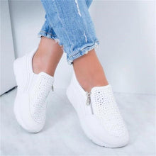 Load image into Gallery viewer, White Womens Crystal Sneakers Spring Autumn Casual Zipper Flat Shoes Non-slip Breathable Outdoor Espadrilles Breathable Mesh Simple Design Slip-On Shoes Women Mesh Casual Espadrilles