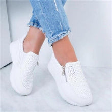 Load image into Gallery viewer, White Womens Crystal Sneakers Spring Autumn Casual Zipper Flat Shoes Non-slip Breathable Outdoor Espadrilles Breathable Mesh Simple Design Slip-On Shoes Women Mesh Casual Espadrilles