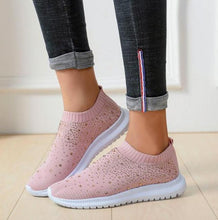 Load image into Gallery viewer, White Womens Crystal Sneakers Spring Autumn Casual Zipper Flat Shoes Non-slip Breathable Outdoor Espadrilles Breathable Mesh Simple Design Slip-On Shoes Women Mesh Casual Espadrilles