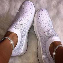 Load image into Gallery viewer, White Womens Crystal Sneakers Spring Autumn Casual Zipper Flat Shoes Non-slip Breathable Outdoor Espadrilles Breathable Mesh Simple Design Slip-On Shoes Women Mesh Casual Espadrilles