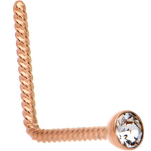 Load image into Gallery viewer, Clear 2mm Gem Inlay Rose Gold IP So Twisted L Shaped Nose Ring
