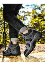 将图片加载到图库查看器,Winter Ankle Boots Mens Snow Warm Fur Leather Hiking Boots Outdoor Hunting Men's Work Warm Hiking Boots High Top Winter Outdoor Walking Lace Up Anti-Slip Breathable Ankle Booties For Mens