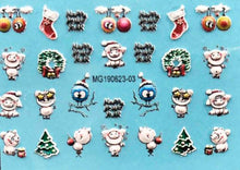 Load image into Gallery viewer, Winter Christmas Acrylic Engraved Nail Sticker Colorful Snow Design Decals Nail Water Slide Decals Nail Art Stickers Decals Christmas Snowflake Bronzing Christmas Slider Nail Art 3D Decals Decoration Decals Snowflakes Elk Bear Christmas Xmas Stickers