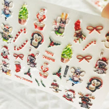 Load image into Gallery viewer, Winter Christmas Acrylic Engraved Nail Sticker Colorful Snow Design Decals Nail Water Slide Decals Nail Art Stickers Decals Christmas Snowflake Bronzing Christmas Slider Nail Art 3D Decals Decoration Decals Snowflakes Elk Bear Christmas Xmas Stickers