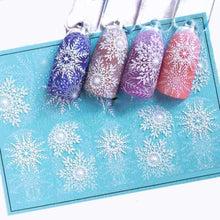 Load image into Gallery viewer, Winter Christmas Acrylic Engraved Nail Sticker Colorful Snow Design Decals Nail Water Slide Decals Nail Art Stickers Decals Christmas Snowflake Bronzing Christmas Slider Nail Art 3D Decals Decoration Decals Snowflakes Elk Bear Christmas Xmas Stickers