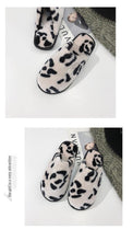 将图片加载到图库查看器,Winter Cotton Slippers Women Leopard Shoes Fashion Fur Slides For Home Comfort Warm Womens Slippers Non-slip Fuzzy House Memory Foam Slippers Furry Fur Lined Bedroom Slippers