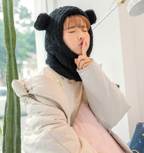 Load image into Gallery viewer, Winter Cute Bear Ears Warm Hat Windproof Neck Scarf Cap Student Women Plus Cashmere Cap Unisex Keep Warm Sports Beanies Knitted Headgear Face Hooded Cowl Neckerchief with Drawstring Soft Balaclava Pullover Knitted Beanie