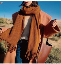 Load image into Gallery viewer, Winter Luxury New Soft Warm Wool Tassel Scarf Lightweight Striped Shawl Classic Wild Soft Simple Travel Scarves Hijab Blanket Cashmere Elegant Casual Muffler For Women